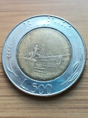 Moneda Italia 500 lire 1992 foto