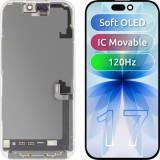 Display cu Touchscreen MP compatibil cu Apple iPhone 17, cu Rama, Versiune Soft OLED FHD 120Hz IC Movable, Negru