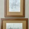 Set 2 Tablouri Grafica in creion 1984 Peisaje Vederi din Bucium Iași, Crochiu inramat 26x35cm