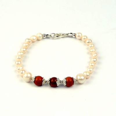 Bratara perle naturale albe 6mm si 8mm, Jasper Rosu, 21 cm foto