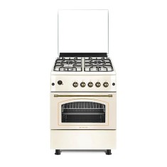 Aragaz rustic 4 arzatoare gaz, Cuptor pe gaz, 60x60cm, Studio Casa SIERRA VIVA , Rotisor, Grill gaz, Ventilatie Turbo, gratare fonta, culoare crem