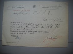 HOPCT DOCUMENT VECHI 313 MINISTERUL INDUSTRIEI COMERT EXTERIOR /BUCURESTI 1936