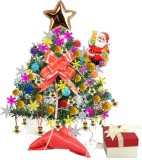 Mini brad de Craciun cu lumini si decoratiuni SILUOHAKE, PVC, multicolor, 30 cm