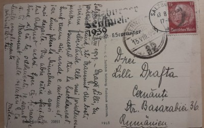 1939 CP spre Cernauti, ptr Lilly Drafta, Str Basarabiei 36 / de la Salzburg foto