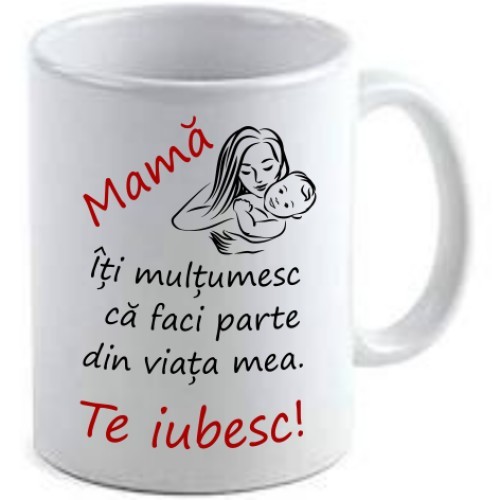 Cana alba ceramica &quot;Mama te iubesc&quot;, INOVATIX&reg;. 330ml