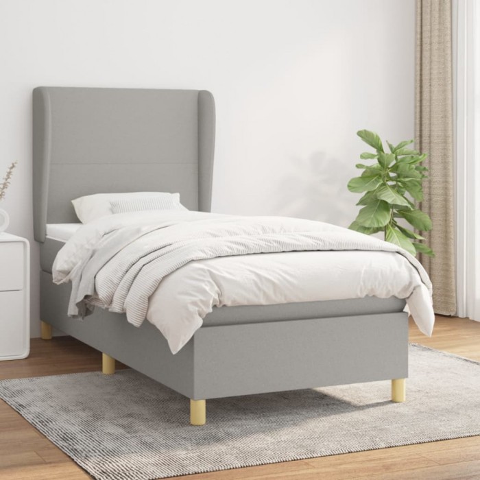 vidaXL Pat box spring cu saltea, gri deschis, 90x190 cm, textil 3128325