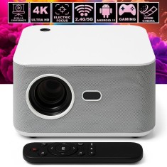 Videoproiector Smart Portabil, Linomag&reg;, 4K Full HD 1080P, 350 ANSI, Autofocus, Android 11, WiFi, Bluetooth, Difuzor Integrat, Telecomandă, Alb/Gri Pe
