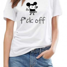 Tricou dama alb - f*ck off Mickey Mouse - S