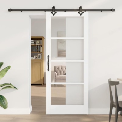 Ușă Glisantă cu Set de Hardware Alb 83x202 cm Lemn Solid de Pin foto