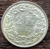 (A104) MONEDA DIN ARGINT ELVETIA - 2 FRANCS FRANCI 1963, LUCIU DE BATERE, Europa