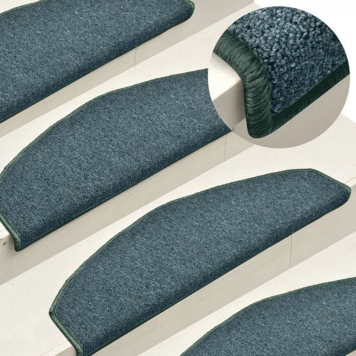 vidaXL Covorașe pentru scări, 15 buc., 65x24x4 cm, verde &icirc;nchis, semirotunde, mari 322361