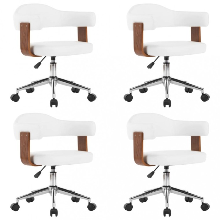Scaune pivotante, 4 buc. alb, lemn curbat &amp; piele ecologica