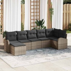 vidaXL Set de canapele pentru grădină cu pernă 7 pcs Gri Rattan poli 3346129
