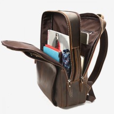 Rucsac Laptop 16&#039; Piele Naturală, Noble, Design Retro Business, Antiperspirant, Ataşabil Troler, Maro/Cafea