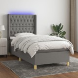 Cumpara ieftin Pat cu arcuri, saltea și LED, gri &icirc;nchis, 100x200 cm, textil