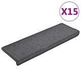 Cumpara ieftin Covorase pentru scari, 15 buc., 65x21x4 cm, gri inchis, cu margini dreptunghiulare
