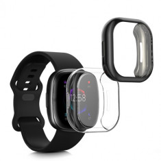 Set 2 huse kwmobile pentru Fitbit Versa 4/Sense 2, Silicon, Negru/Transparent, 58874.01