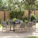 Cumpara ieftin Set de dining de 7 piese cu perne, Bej, din rattan poliester.