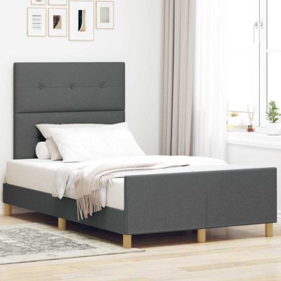 vidaXL Cadru de pat cu headboard Gri &amp;icirc;nchis 120 x 200 cm țesătură 3344719 foto