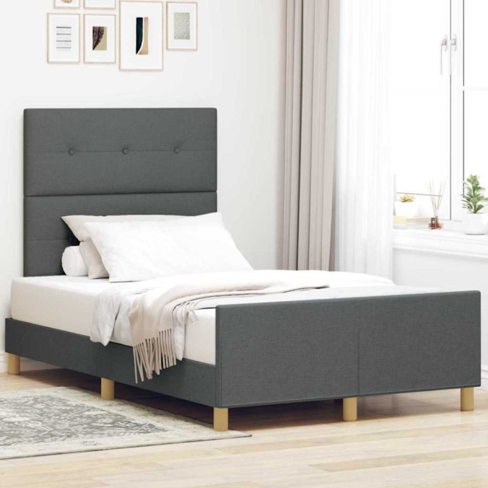 vidaXL Cadru de pat cu headboard Gri &icirc;nchis 120 x 200 cm țesătură 3344719