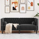 VidaXL Canapea Chesterfield Argyle Negru 174 x 74.5 x 70.5 cm Catifea