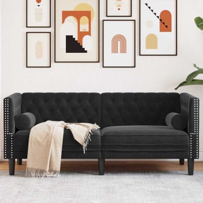vidaXL Canapea Chesterfield Argyle Negru 174 x 74.5 x 70.5 cm Catifea foto