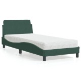 VidaXL Pat cu saltea, Dover, verde &icirc;nchis, 90x190 cm, catifea 3208314
