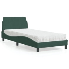 Gossi pat cu saltea, verde inchis, 90x200 cm, catifea