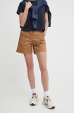Aeronautica Militare pantaloni scurti femei, culoarea maro, neted, high waist, BE222DCT3276