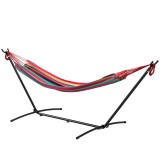 Outsunny Hamac cu Suport 310x117 cm pentru Camping cu &Icirc;nălțime Reglabilă și Geantă de Transport, Capacitate 120 kg, Dungi Portocalii și Roșii | Aosom