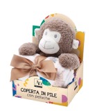 Cumpara ieftin Set figurina Maimuta cu paturica textil maro alb 75 x 90 cm