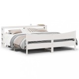 VidaXL Cadru pat cu tăblie 200x200 cm, alb, lemn masiv de pin