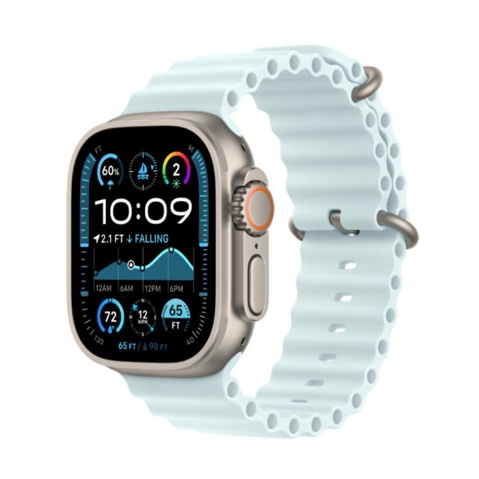 Curea smartwatch, THD, Oceanic Loop, pentru Apple Watch Ultra2 49 mm, Apple Watch 46 mm seria 10, marime universala, albastru arctic, catarama gri