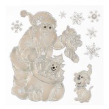 Autocolante Decorative Crăciun, Moș Crăciun, Sac Cu Cadouri, C&acirc;ine, Fulgi, Culoare Bej șampanie, Dimensiuni 18x23cm