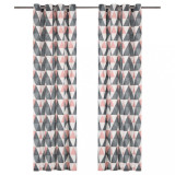 Perdele cu inele metalice, 2 buc, gri &amp; roz, 140x175 cm, bumbac, vidaXL