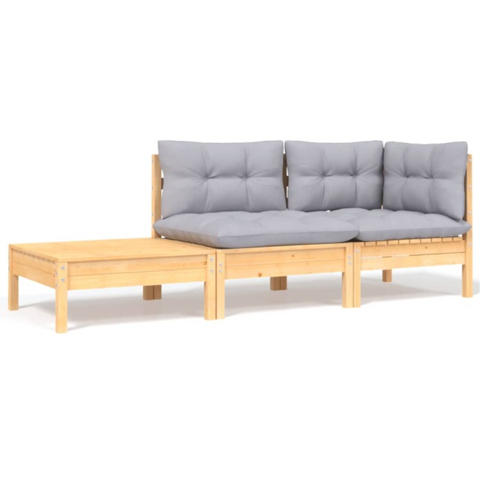 Gossi set mobilier gradina cu perne, 3 piese, gri, lemn masiv pin