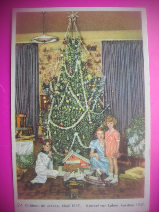 HOPCT 6414 CU COPII LA CASTELUL LOEKEN CRACIUN -1937 -REGINA ASTRID-FAMILIA REGALA BELGIA-CROMO LITHO-CIOCOLATA COTE D&#039;OR
