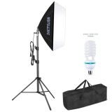 Cumpara ieftin Kit Iluminat Studio Foto-Video: Softbox Dreptunghiular, Bec 150W 5500K, Stativ Reglabil 200 cm, Soclu E27, Aluminiu Negru