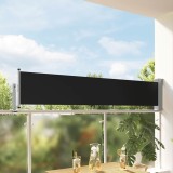Copertină Laterală Retractabilă Terasă vidaXL Negru 60 x 300 cm, Paravan V&acirc;nt, Protecție Solară, Balcon, Curte