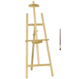 HOMCOM Șevalet de Pictură din Lemn de Pin Reglabil, Portabil și Pliabil cu Pensulă, 51,5x71,5x134,5 cm, Natural | Aosom Romania