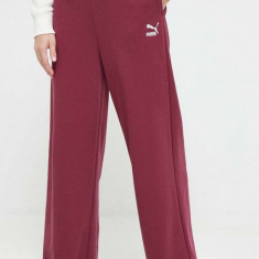 Puma pantaloni de trening culoarea bordo, neted