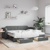 vidaXL Pat de zi cu extensie și sertare, gri &icirc;nchis, 90x190cm, textil