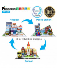 Set Picasso Tiles 3 In 1 Cu 150 De Piese - Scoala Spital Statie De Politie foto