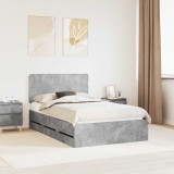 vidaXL Cadru de pat Gri din beton 135 x 190 cm Lemn Ingineresc 3412605