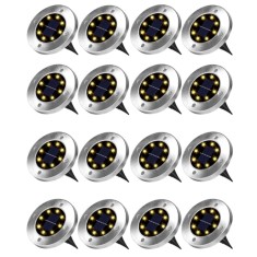 Set 16x Lampa Cu Incarcare Solara Rapida SI Timp Mare De Utilizare, alb cald, Tip Spot Cu 8 Leduri, Pentru Gradina, WaterProof, IP65, Carcasa Din Meta