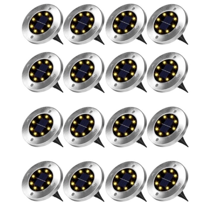 Set 16x Lampa Cu Incarcare Solara Rapida SI Timp Mare De Utilizare, alb cald, Tip Spot Cu 8 Leduri, Pentru Gradina, WaterProof, IP65, Carcasa Din Meta
