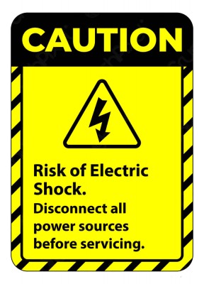 Sign caution risk of electric shock disconnect all power sources before servicing foto