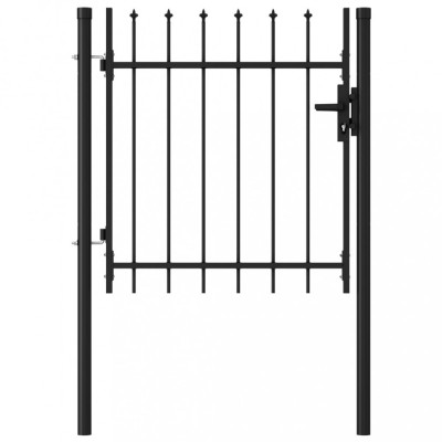 vidaXL Poartă de gard cu o ușă, v&amp;acirc;rf ascuțit, negru, 1 x 1 m, oțel foto