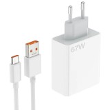 Incarcator Fast charger 65W, 2 Porturi, 1x Type-C 1x USB-A 5.0, Alb