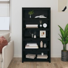 Gossi biblioteca, negru, 80x35x154 cm, lemn masiv de pin